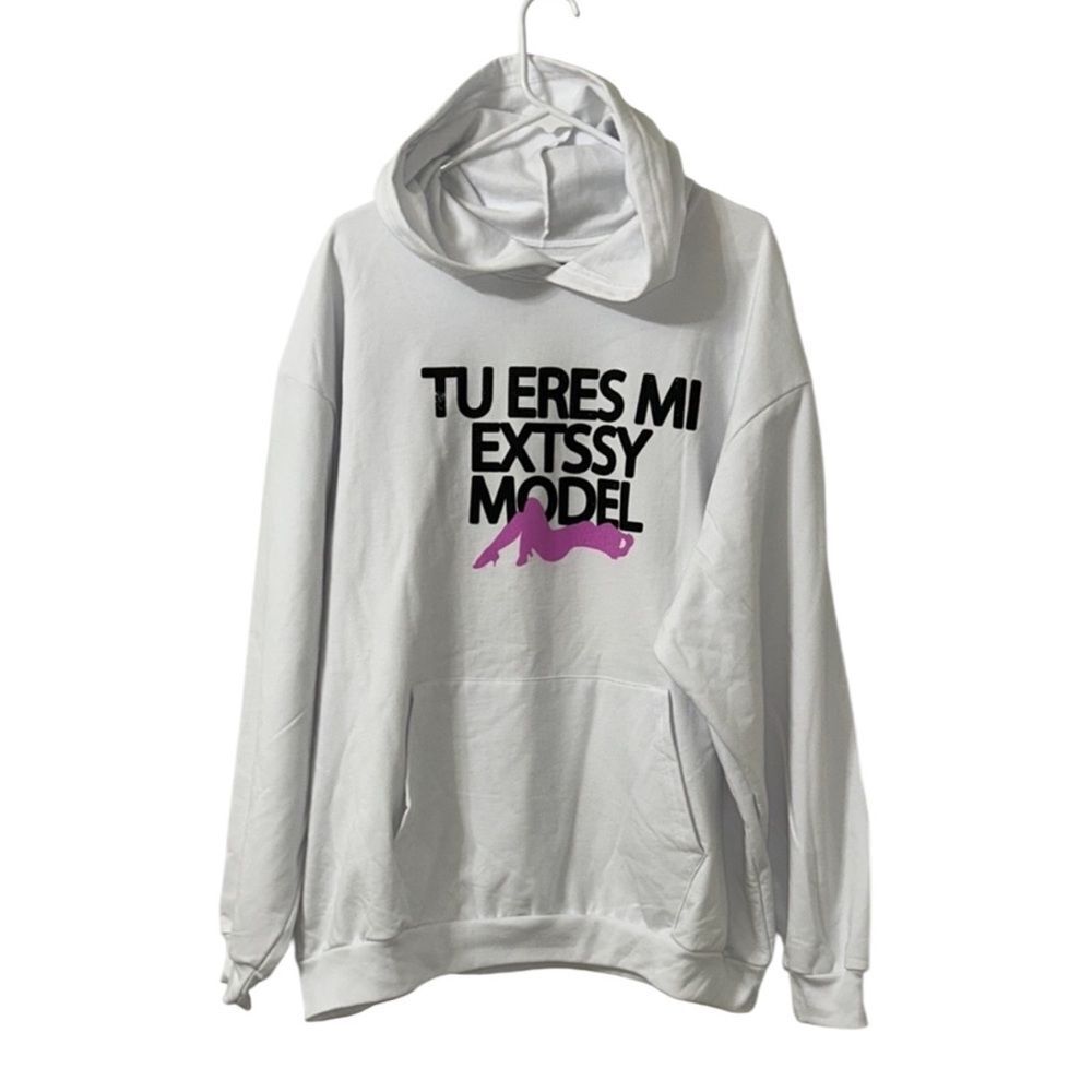 Sad Boyz White Hooded Pullover Cotton Blend Unisex Sweatshirt(Size XXL)